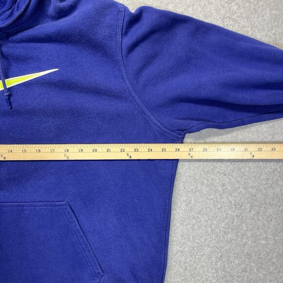 Vintage Nike Hoodie Mens XL Blue Sweatshirt Neon Green Center Swoosh Y2K 645398 - Picture 9 of 11